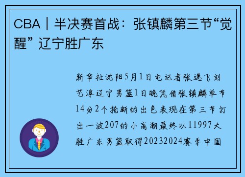 CBA｜半决赛首战：张镇麟第三节“觉醒” 辽宁胜广东